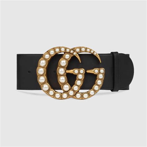 gucci wide black leather belt with pearl double g|gucci double g belt 3cm.